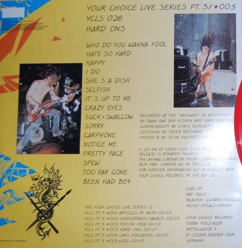 Hard Ons ‎– Your Choice Live Series LP - Dubman Home Entertainment